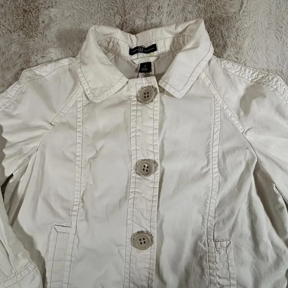 GAP Women’s White Cotton Utility Jacket Button Front Pockets Size Small